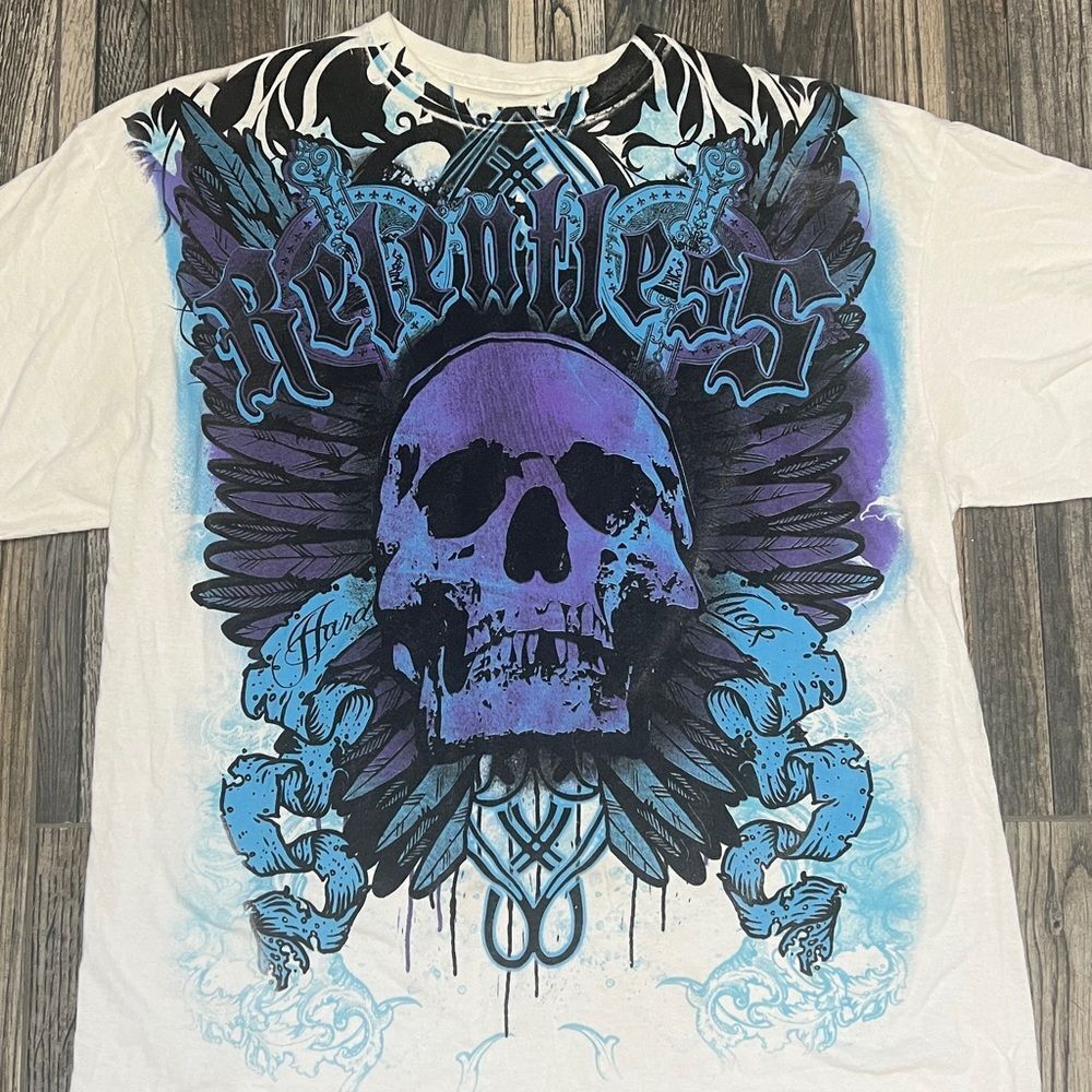 🔥☠️ Y2K RELENTLESS Urban Legends Affliction style T-Shirt Men Sz 2XL - EUC